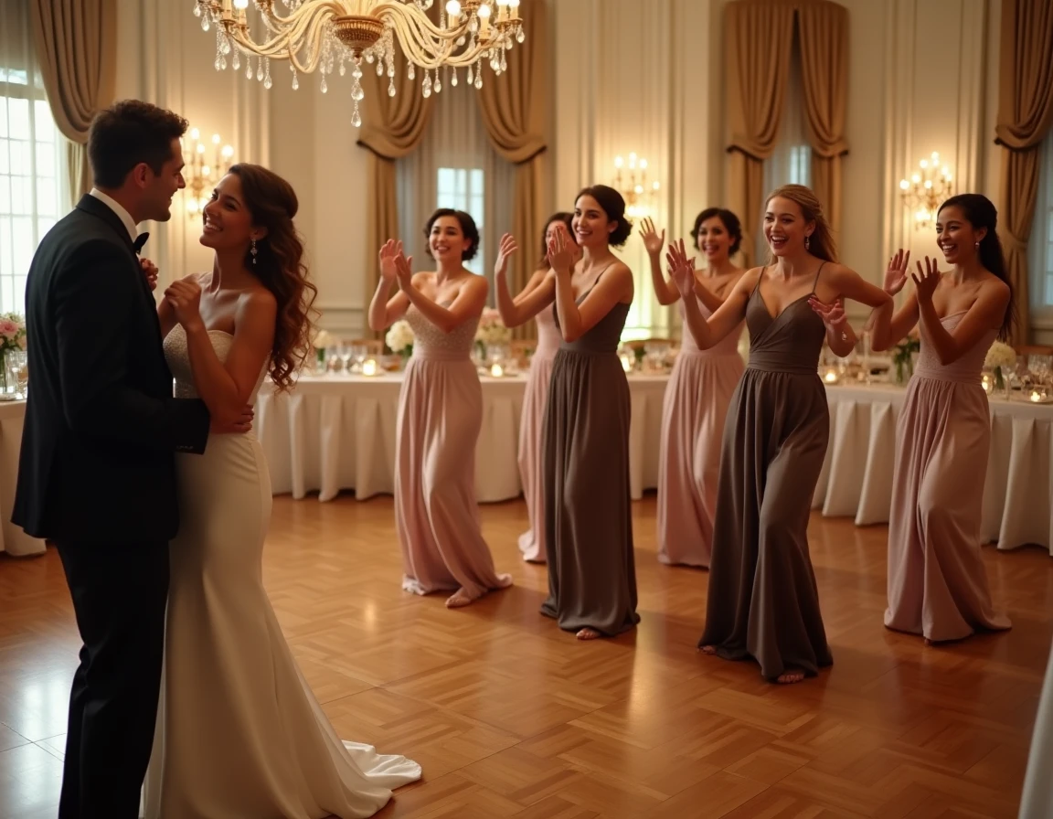 Chorégraphie surprise réalisée par les témoins sur la piste de danse lors d'un mariage
